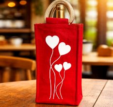 Red Eco Friendly Jute Single Bottle Bag Handmade